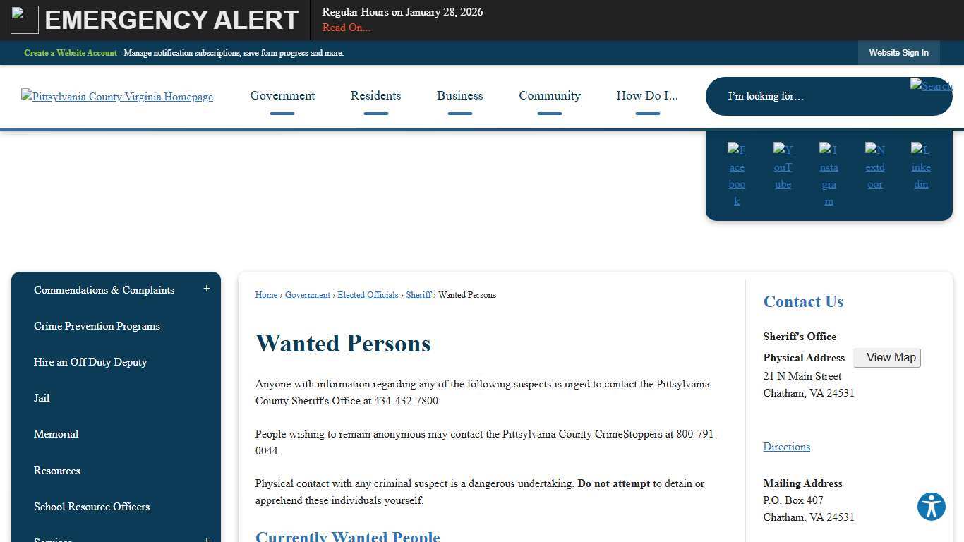 Wanted Persons Pittsylvania County, VA